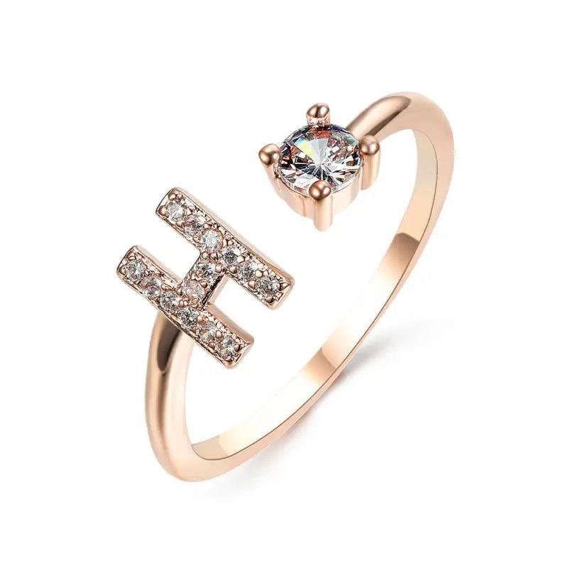 Elegant Adjustable Initial Letter Ring - Trendy Mix