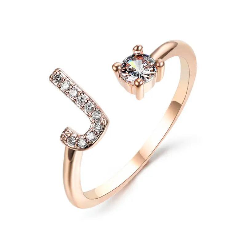 Elegant Adjustable Initial Letter Ring - Trendy Mix