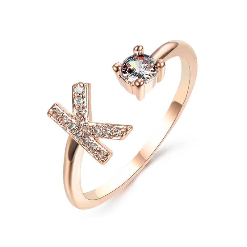 Elegant Adjustable Initial Letter Ring - Trendy Mix