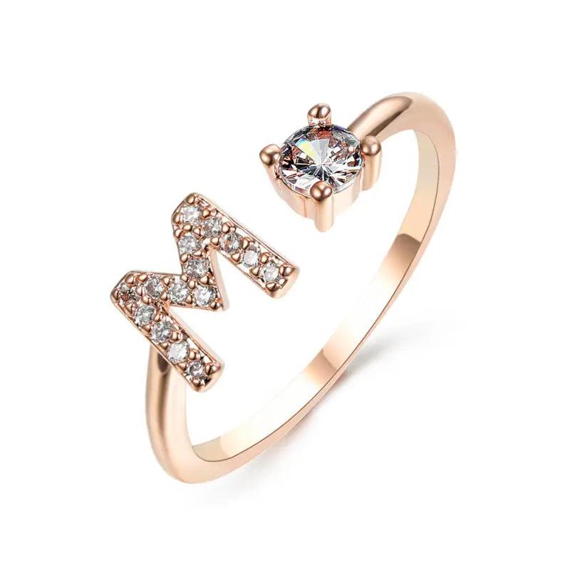 Elegant Adjustable Initial Letter Ring - Trendy Mix