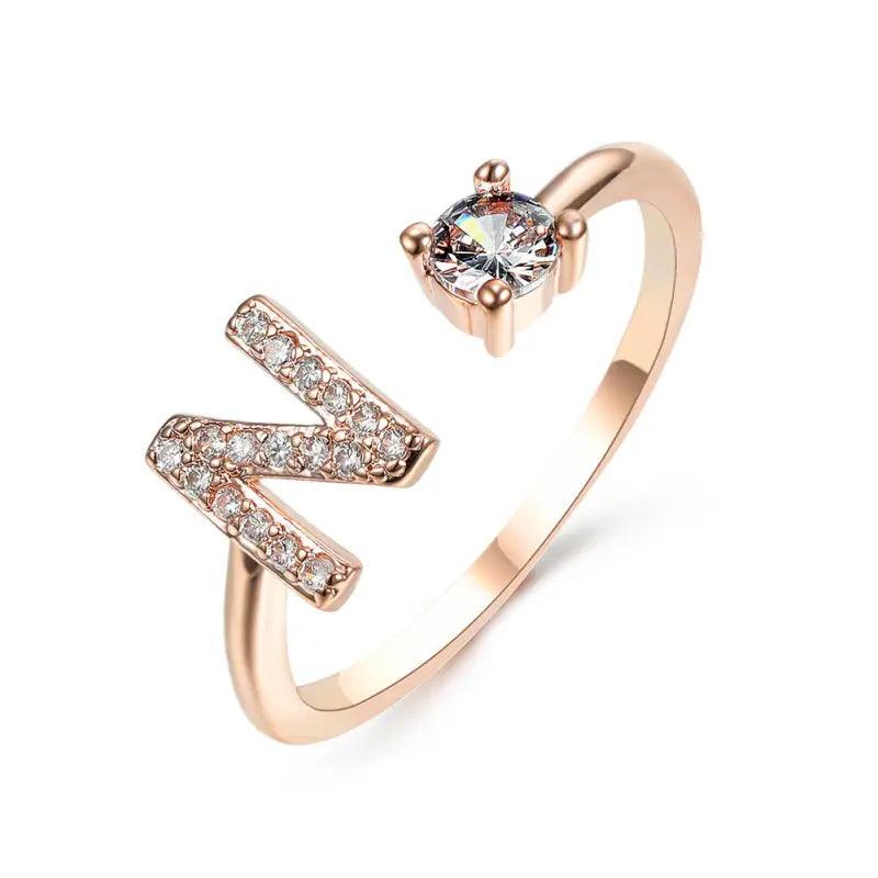 Elegant Adjustable Initial Letter Ring - Trendy Mix