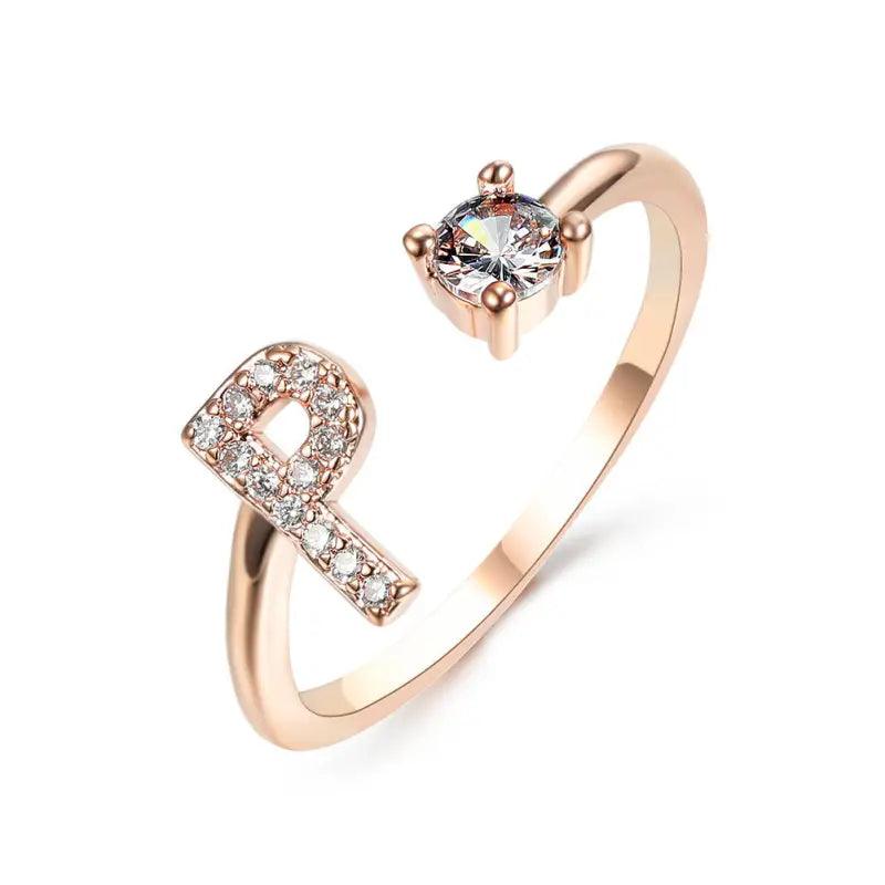 Elegant Adjustable Initial Letter Ring - Trendy Mix