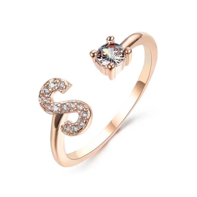 Elegant Adjustable Initial Letter Ring - Trendy Mix