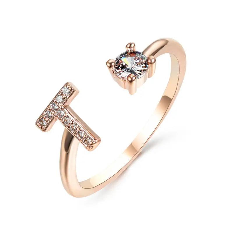 Elegant Adjustable Initial Letter Ring - Trendy Mix