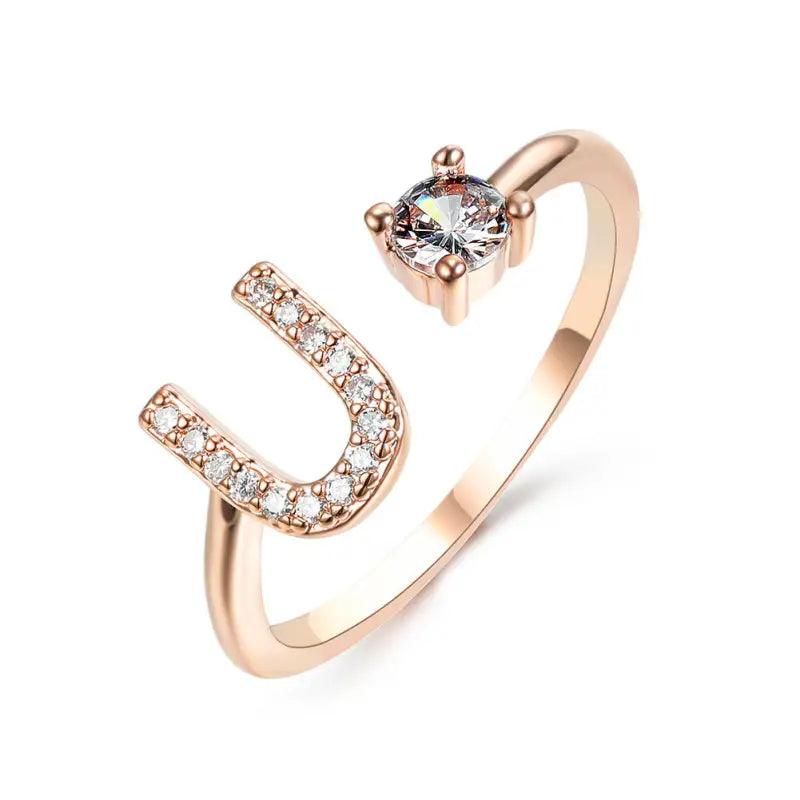 Elegant Adjustable Initial Letter Ring - Trendy Mix