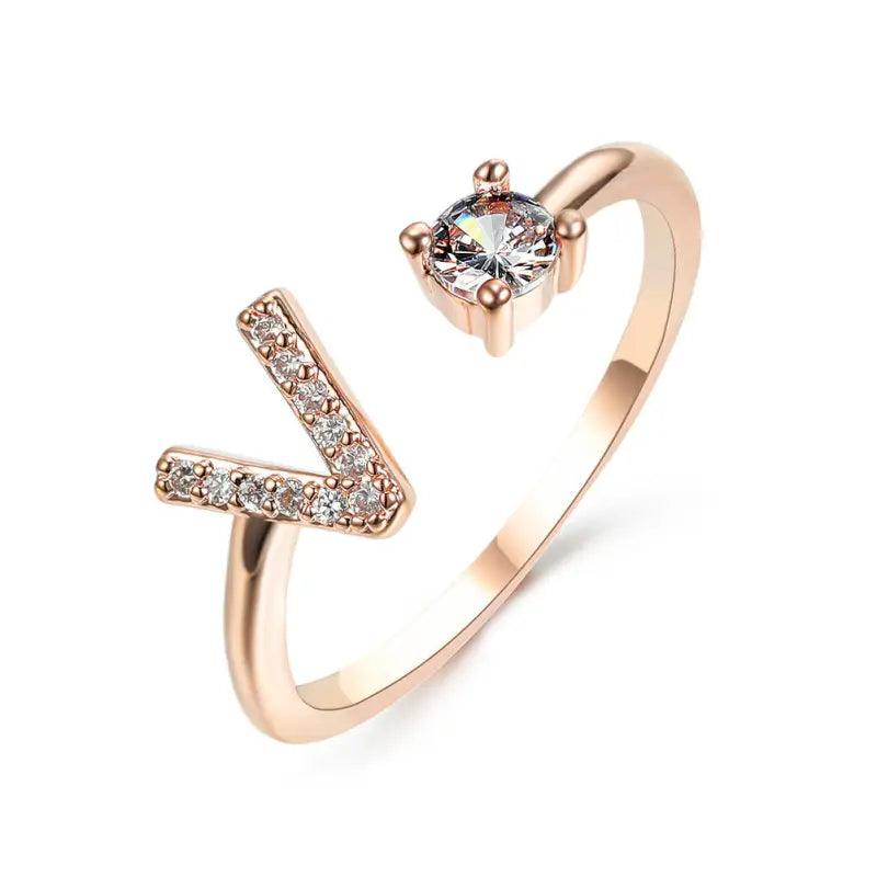 Elegant Adjustable Initial Letter Ring - Trendy Mix