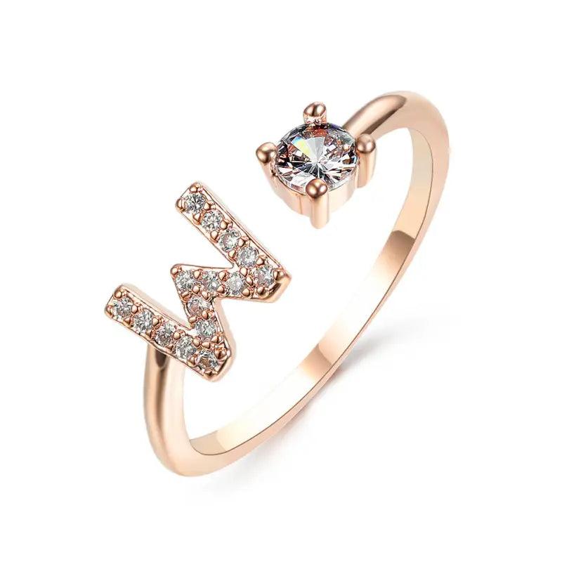 Elegant Adjustable Initial Letter Ring - Trendy Mix