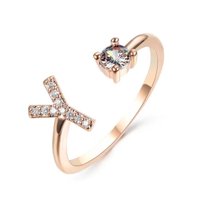 Elegant Adjustable Initial Letter Ring - Trendy Mix