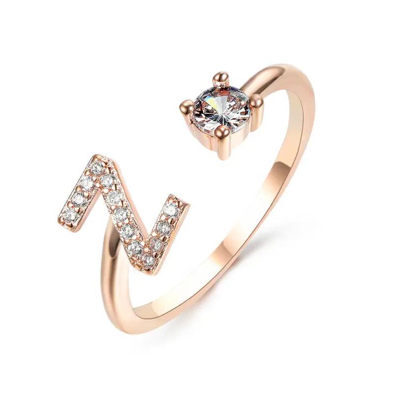 Elegant Adjustable Initial Letter Ring - Trendy Mix