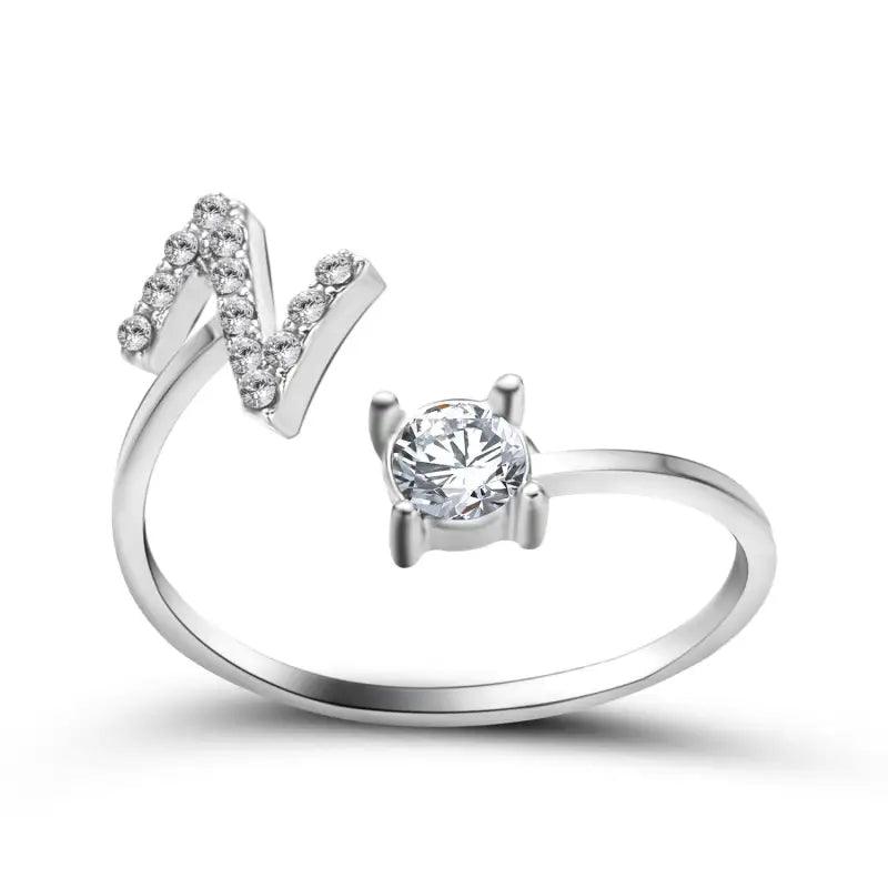 Elegant Adjustable Initial Letter Ring - Trendy Mix