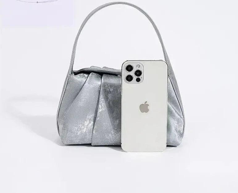 Sustainable Elegance Satin Cowhide Dumpling Handbag - Trendy Mix