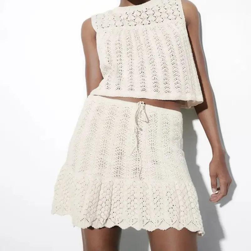 Elegant Dress: Hollow Out Knitted Set - Trendy Mix