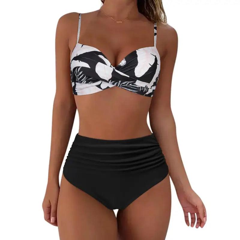 Chic Retro High Waist Two-Piece Swimsuit Set for Stylish Summer Days - Trendy Mix