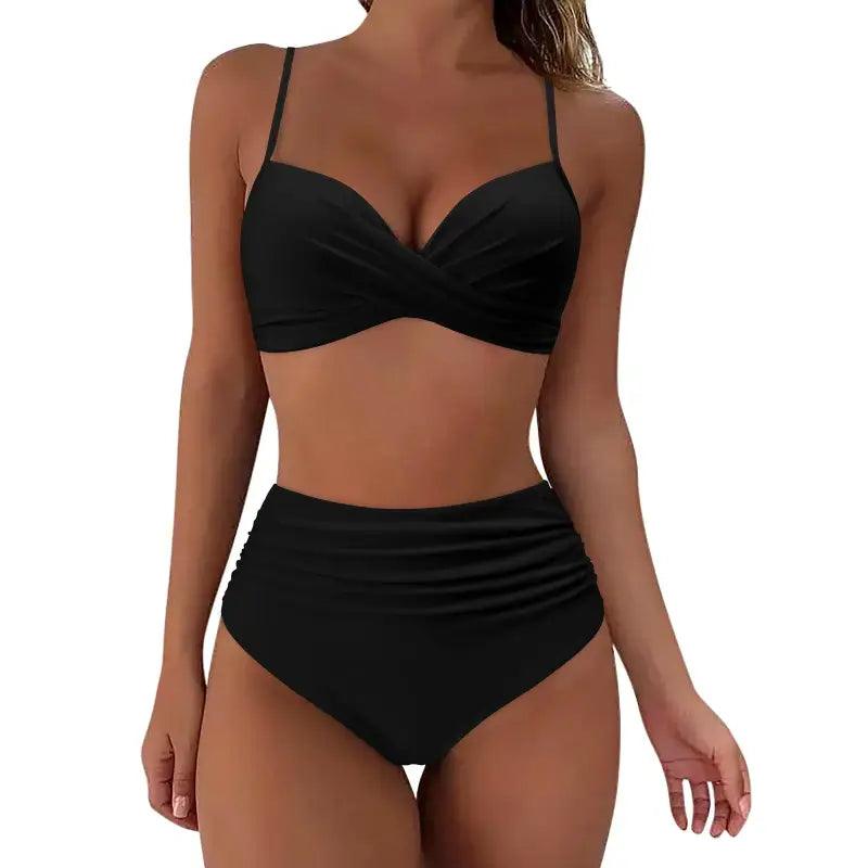 Chic Retro High Waist Two-Piece Swimsuit Set for Stylish Summer Days - Trendy Mix