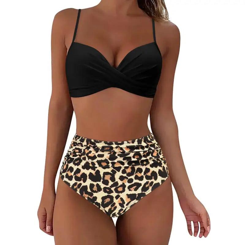 Chic Retro High Waist Two-Piece Swimsuit Set for Stylish Summer Days - Trendy Mix