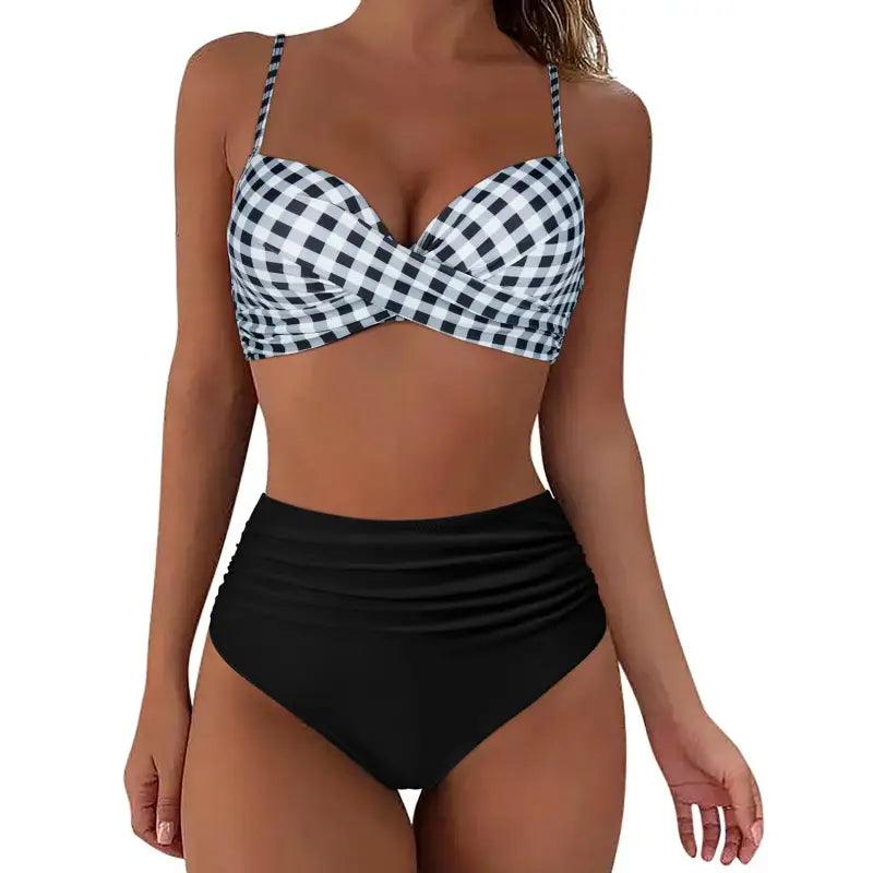 Chic Retro High Waist Two-Piece Swimsuit Set for Stylish Summer Days - Trendy Mix