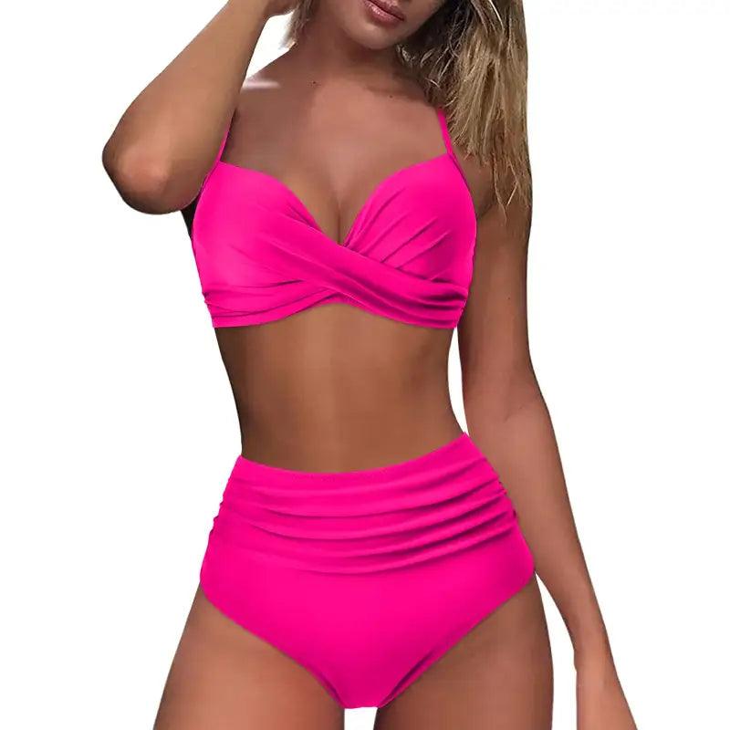 Chic Retro High Waist Two-Piece Swimsuit Set for Stylish Summer Days - Trendy Mix