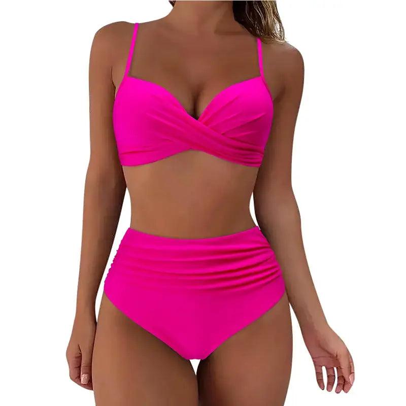 Chic Retro High Waist Two-Piece Swimsuit Set for Stylish Summer Days - Trendy Mix