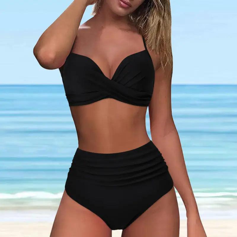 Chic Retro High Waist Two-Piece Swimsuit Set for Stylish Summer Days - Trendy Mix