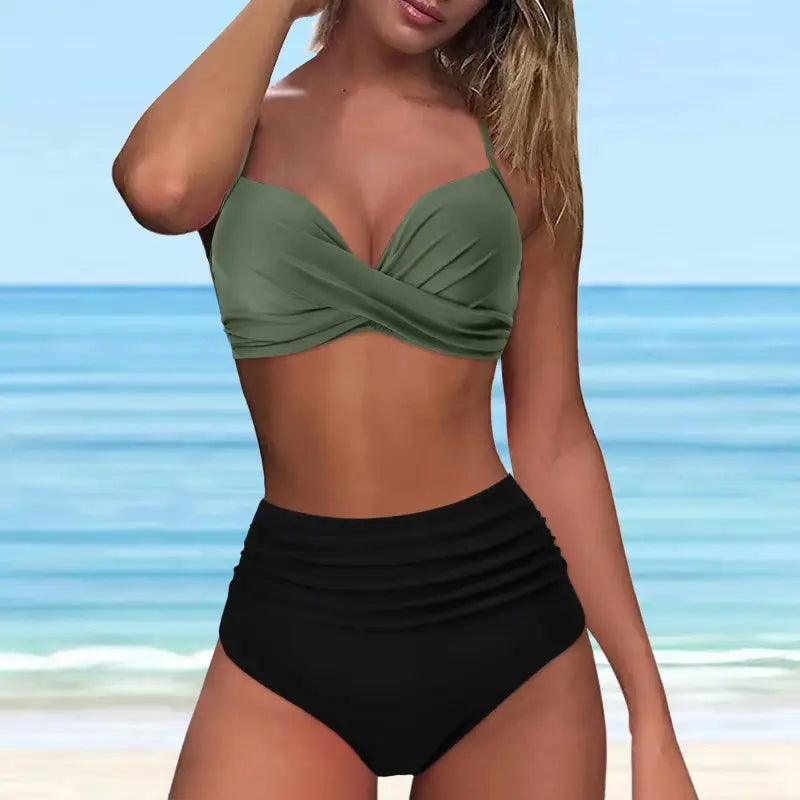 Chic Retro High Waist Two-Piece Swimsuit Set for Stylish Summer Days - Trendy Mix