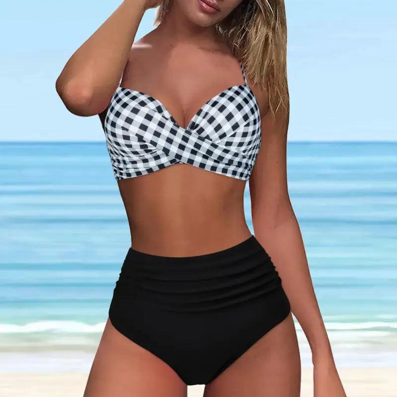 Chic Retro High Waist Two-Piece Swimsuit Set for Stylish Summer Days - Trendy Mix