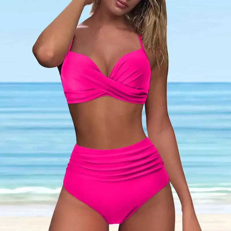 Chic Retro High Waist Two-Piece Swimsuit Set for Stylish Summer Days - Trendy Mix