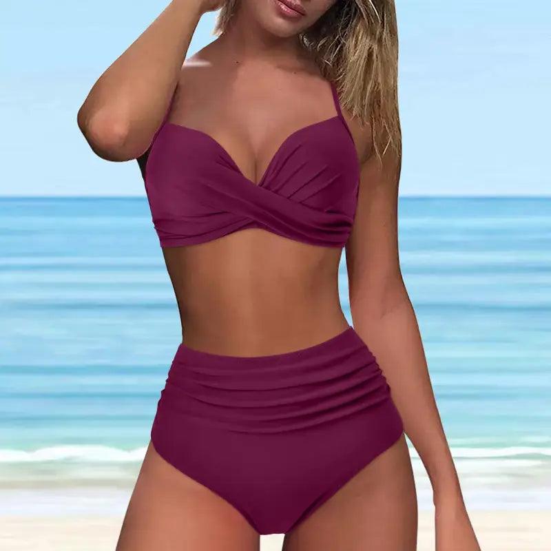 Chic Retro High Waist Two-Piece Swimsuit Set for Stylish Summer Days - Trendy Mix