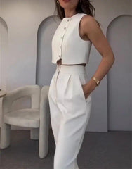 Elegant Korean-inspired Sleeveless Vest & Pant Set - Trendy Mix