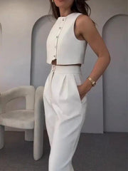 Elegant Korean-inspired Sleeveless Vest & Pant Set - Trendy Mix