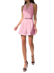 Elegant Open-back Vest & Shorts Set - Trendy Mix