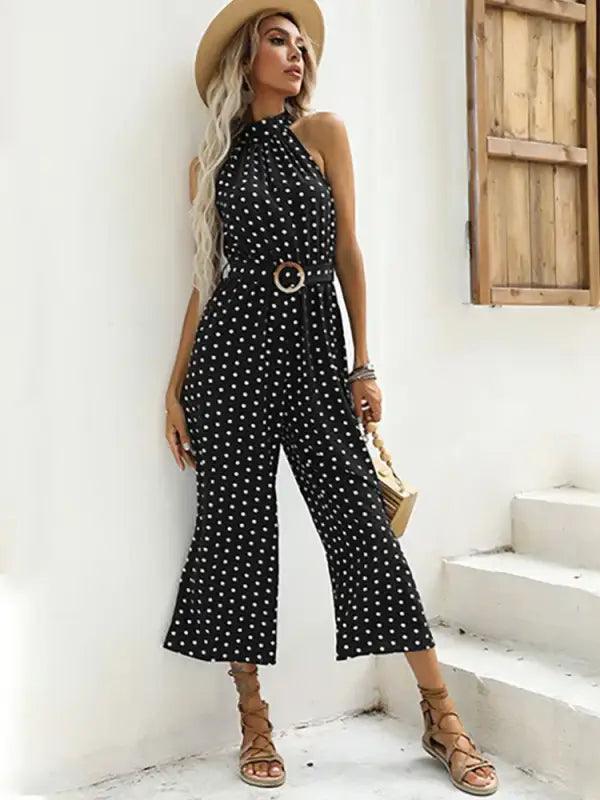 Chic Polka Dot Halter Wide-Leg Romper - Trendy Mix