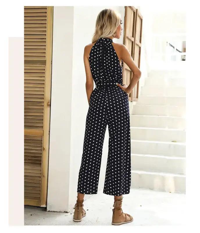 Chic Polka Dot Halter Wide-Leg Romper - Trendy Mix