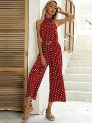 Chic Polka Dot Halter Wide-Leg Romper - Trendy Mix