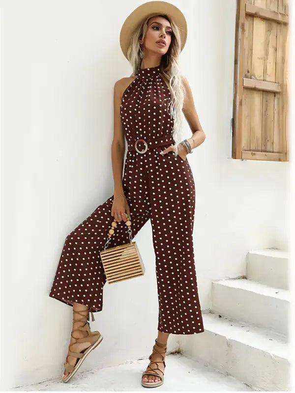 Chic Polka Dot Halter Wide-Leg Romper - Trendy Mix