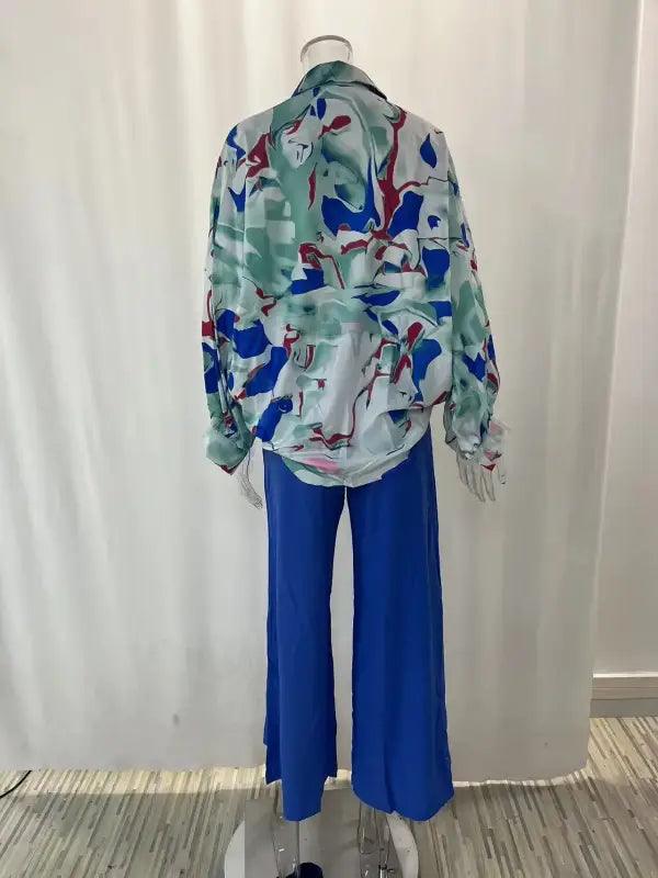 Elegant Print Shirt And Wide Leg Pants Set - Trendy Mix