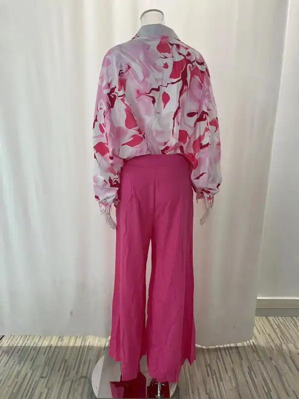 Elegant Print Shirt And Wide Leg Pants Set - Trendy Mix