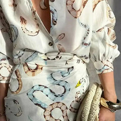 Elegant Print Shirt & Skirt Set - Trendy Mix