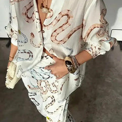 Elegant Print Shirt & Skirt Set - Trendy Mix