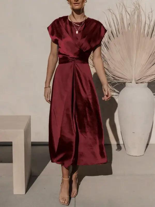 Elegant Satin Silk Midi Dress - Trendy Mix