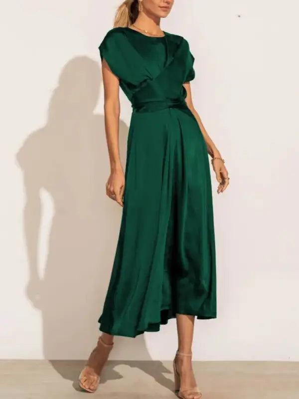 Elegant Satin Silk Midi Dress - Trendy Mix