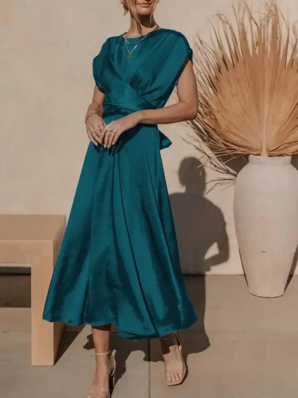 Elegant Satin Silk Midi Dress - Trendy Mix