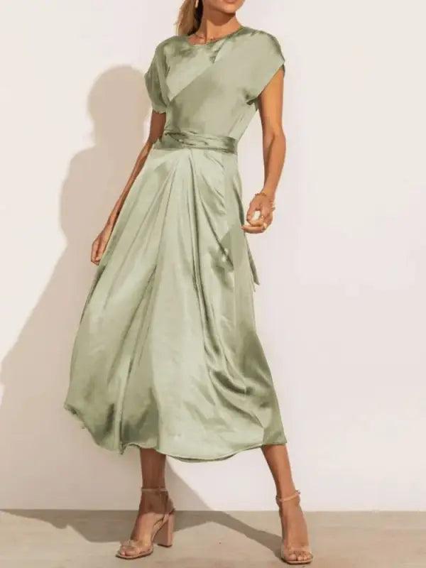 Elegant Satin Silk Midi Dress - Trendy Mix