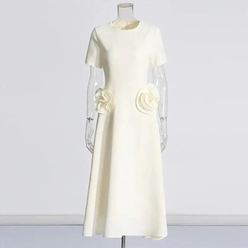 Elegant Solid Patchwork Appliqué Dress - Trendy Mix