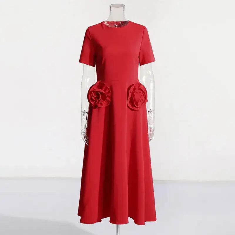 Elegant Solid Patchwork Appliqué Dress - Trendy Mix