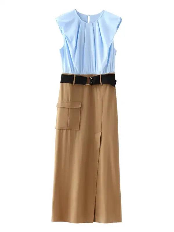 Elegant Spliced Belted Skirt - Trendy Mix