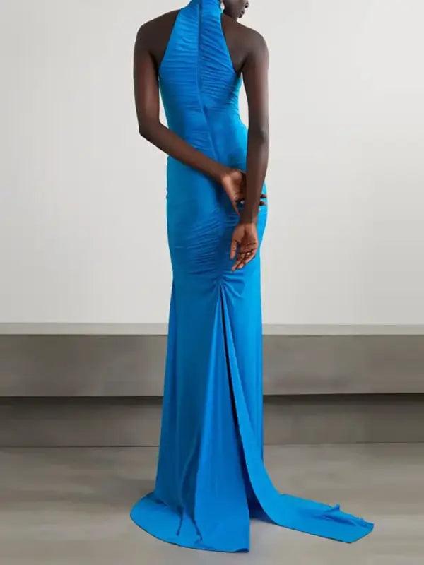 Elegant Turtleneck Sleeveless Evening Gown - Trendy Mix