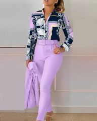 Elegant V-neck Floral Pants Set - Trendy Mix