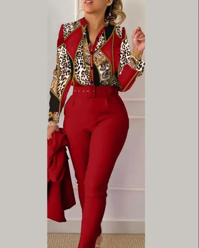 Elegant V-neck Floral Pants Set - Trendy Mix