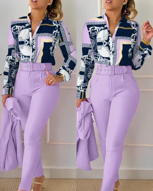 Elegant V-neck Floral Pants Set - Trendy Mix