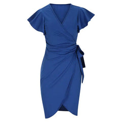 Elegant V-neck Pleated Bell Sleeve Dress - Trendy Mix